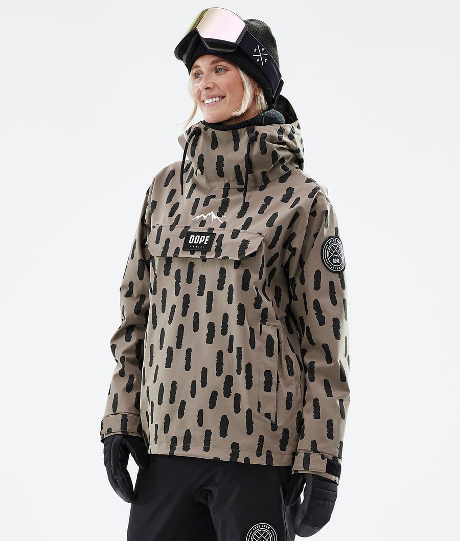 Women's Dope Blizzard W Snowboard Jacket Stripes Walnut Grey USA | UQMJF-7952